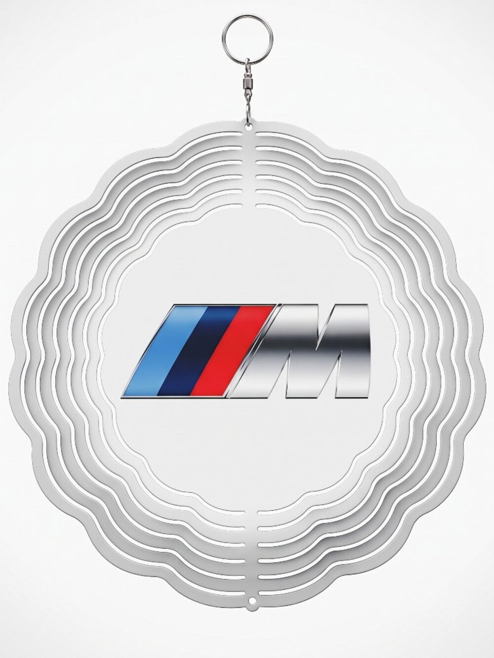 10" BMW M Chrome Logo Kinetic Wind Spinner - White Metal Hanging Yard Decor